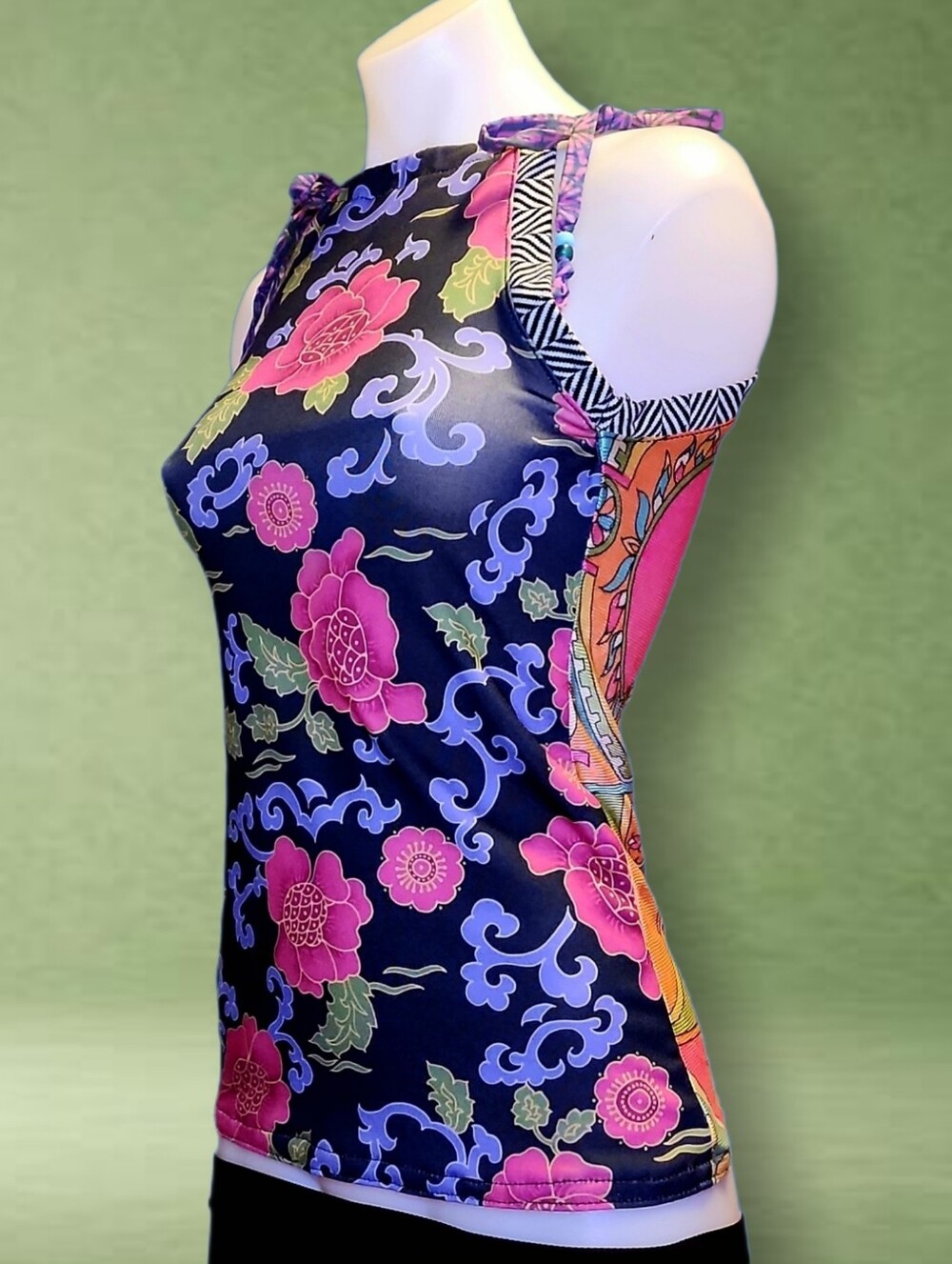 UV reactive Handmade 1-of-1 Mixed Print Patchwork Festival Top Geometric Floral❀